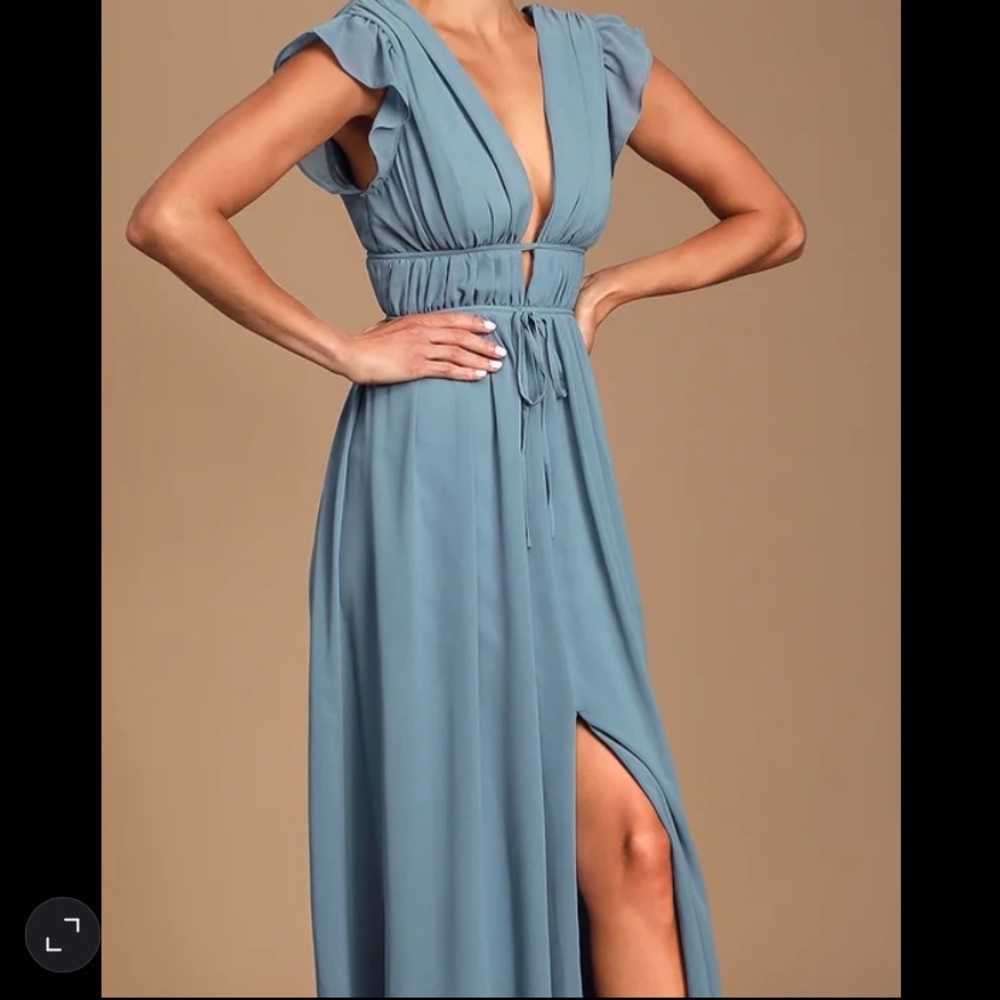I'm All Yours Slate Blue Ruffled Maxi Dress
